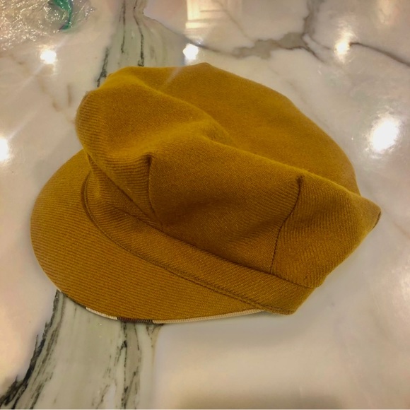 Authentic Burberry Gold/Camel Wool Cap Hat with Plaid Trim - Picture 10 of 11